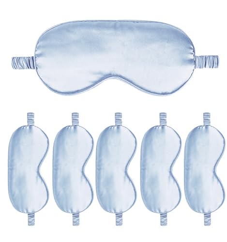6PACK Silk Sleep Mask Satin Eye Masks Blackout Silky Eyeshade Cover Soft Blindfold Eyeshades for Women Sleeping Travel Gift - color: Azure