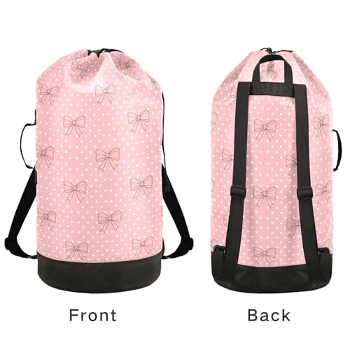 Bow Polka Dot Light Laundry Bag Backpack Bags Mesh Wash Laundry Bags Dirty Clothes Organizer for Vacation Road Trip Essentials Dorm - color: 18-Bow Polka Dot
