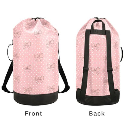Bow Polka Dot Light Laundry Bag Backpack Bags Mesh Wash Laundry Bags Dirty Clothes Organizer for Vacation Road Trip Essentials Dorm - color: 18-Bow Polka Dot