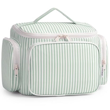 Narwey Hanging Travel Toiletry Bag for Women, Large Makeup Cosmetic Bag - color: B-Mint Green Stripe