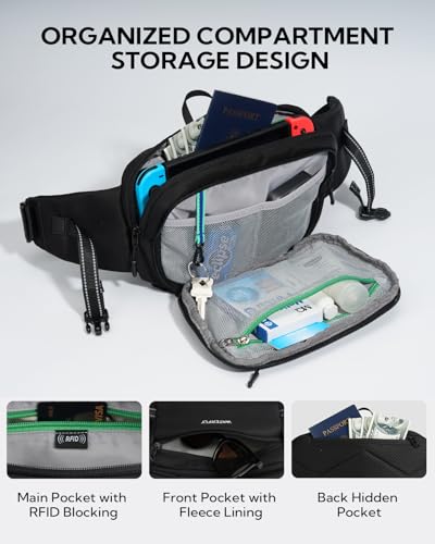 WATERFLY Fanny Pack Waist Bag: 3L Large RFID Anti-Theft for Travel - color: Black