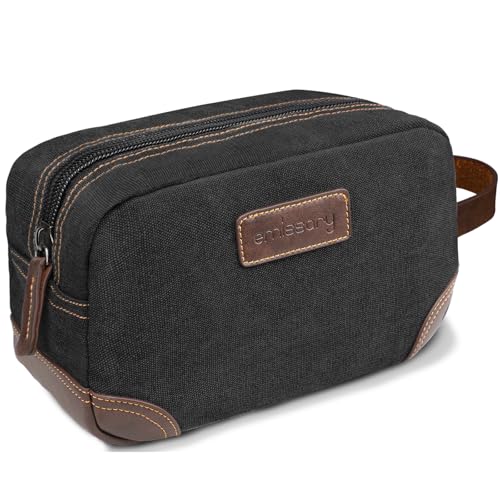 emissary Men's Canvas Travel Toiletry Bag, Leather Dopp Kit - Black - color: Black