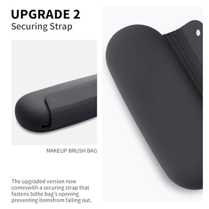 2 IN 1 Silicone Makeup Brush Holder with Beauty Make Up Sponge Holder Case | Soft Portable Cosmetic Face Brushes Holder with Upgrade Anti-Fall Out Magnetic Closure - Grey - color: Grey, style: Brush Holder & Case