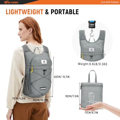 SKYSPER Foldable Hiking Backpack 10L/15L Small Lightweight Travel Daypack - color: Gray, size: 10 liters