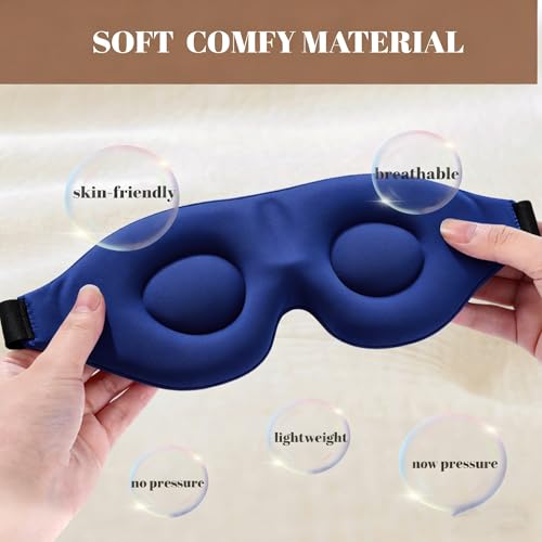 Sleep Mask for Women Men Comfortable Blockout Soft 3D Padded Eye Mask for Sleeping Side Sleeper Friendly Royal Blue - color: Royal Blue