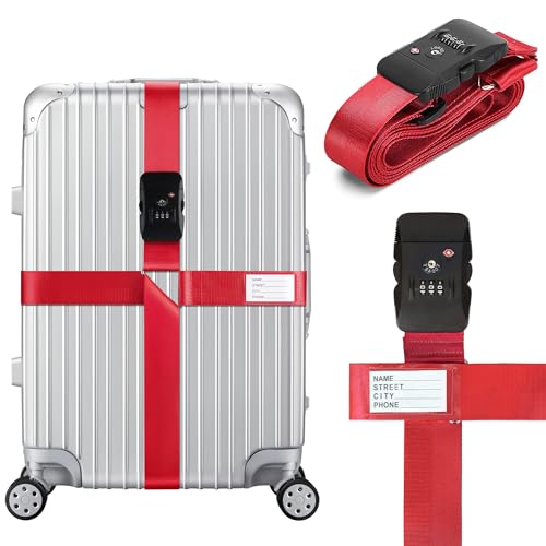 TSA Approved Luggage Straps with Combination Lock, Cross Red - color: Cross Red