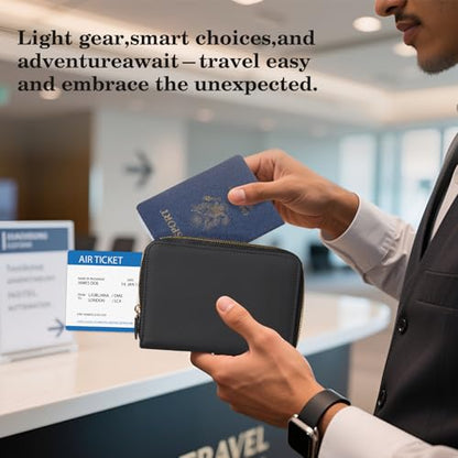 CoBak Passport Holder Cover with Safe Zipper Closure - color: Black
