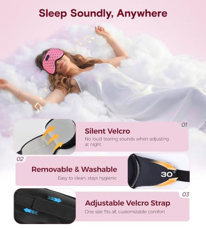 MUSICOZY Sleep Mask Bluetooth Headphone Cooling Weighted Eyemask Headphones - color: Grid Pink