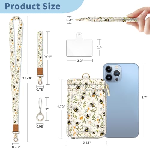 Bee Lanyard Wallet with Id Badge Holder Keychain for Card Women - color: Bee Flower