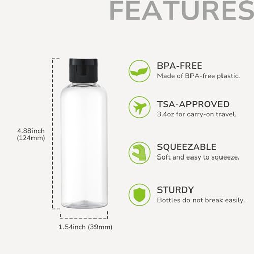 LISAPACK 3.4 oz Travel Bottles for Toiletries, Plastic Shampoo Containers - color: Clear