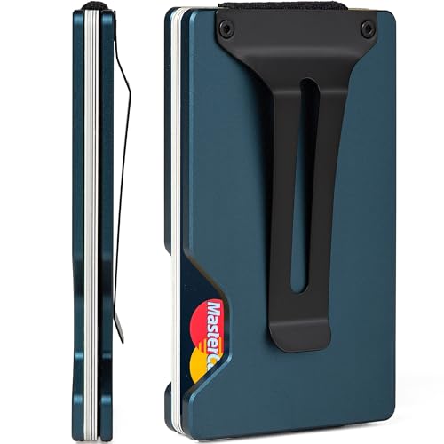 Minimalist Slim Wallet for Men,RFID Blocking Metal Wallet,Aluminum Credit Card Holder & Money Clip 12-15 Cards,Slim Rfid Front Pocket Mens Wallet - color: A1 Matte Navy Blue