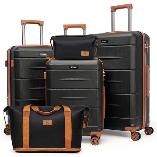 KUNEL Luggage Sets, Lightweight Durable Hardshell, 5 Piece, 20/24/28Inch - color: Black
