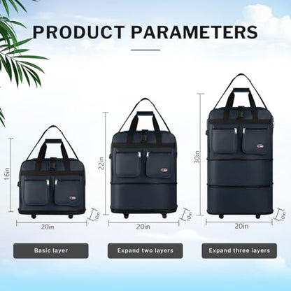 30'' Expandable Rolling Duffel Bag Suitcases w/Wheels,Foldable Luggage Bag - color: Navy, size: 30"