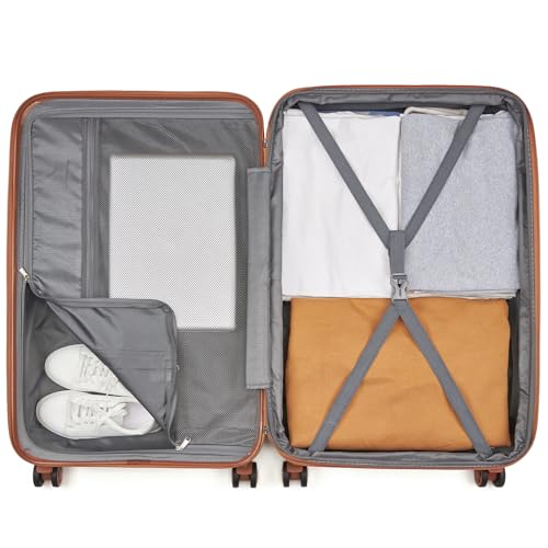 Kono Checked Luggage 24in Expandable Spinner TSA Lock ABS+PC Green - color: Green/Brown, size: Checked-medium 24-inch