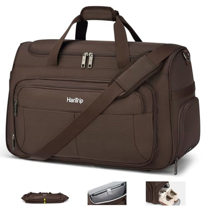 HanTrip 21 Inch Carry On Duffel Bag Foldable Overnight Tote Bags, Coffee - color: Coffee, size: Carry-on 21.5-Inch