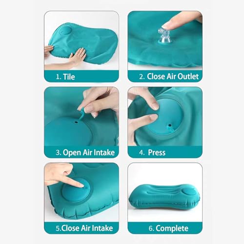2Pcs Inflatable Camping Travel Pillow Ultralight Inflating Pillows Lightweight Camping Pillow Portable Backpacking Pillow for Neck Lumbar Support Hiking Sleeping Camping (Green) - color: Green