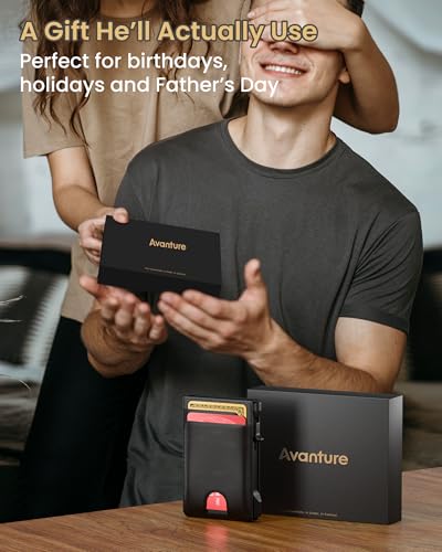 Wallet for Men Card Holder: Pop Up Card Case, Genuine Leather, Smart, RFID Blocking, Slim, Minimalist, Thin, Front Pocket - 12 Card Capacity, ID Window, Money Clip (Black) - color: Black