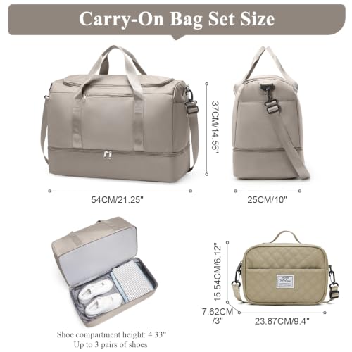 Extra Large Travel Duffle Bag, Carry-On Weekender Bags for Women Travel - color: Camel with Grid Toiletry Bag, size: Extra Large