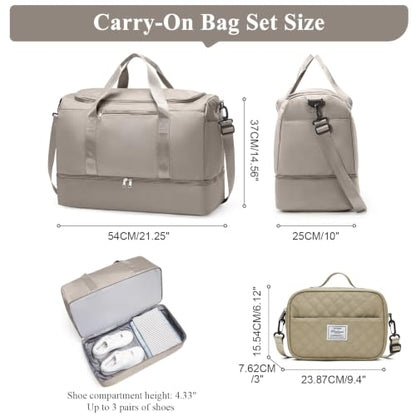 Extra Large Travel Duffle Bag, Carry-On Weekender Bags for Women Travel - color: Camel with Grid Toiletry Bag, size: Extra Large