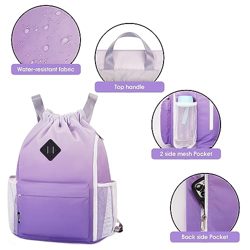 WANDF Drawstring Backpack with Shoe Compartment, Sports Gym Bag - color: L, Purple Gradient, size: Large