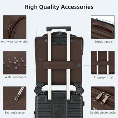 HanTrip 16 Inch Underseat Mini Carry On Luggage with Spinner Wheels, Coffee - color: Coffee