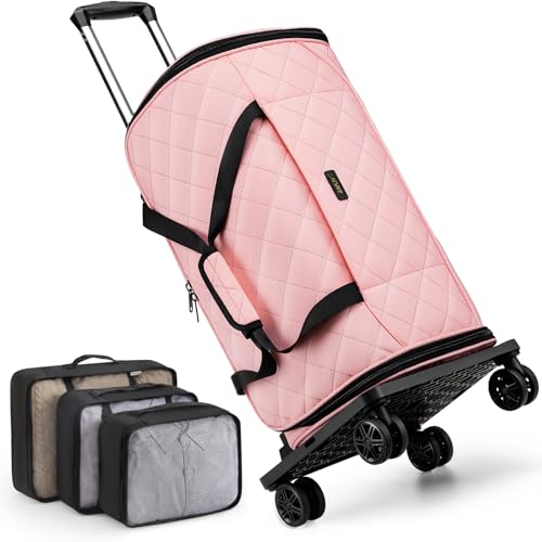 Rolling Garment Bag for Travel, 50L Duffle Bag with Shoe Compartment, 4pcs - color: Pink