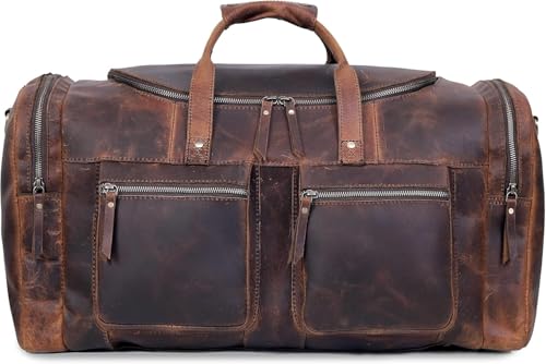 32" Vintage Duffel Classic Style with Modern Outlook Retro Thick Full Grain Cowhide Handmade Airplane Under seat Carry On Bags Leather Gym Overnight Luggage Bag - size: 32 inch