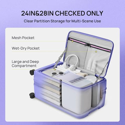 NINETYGO Medium Checked Luggage 24 Inch, Top Opening Luggage Checking In Luggage, Expandable, PC Hard Shell, Larger Capacity Checked, TSA Lock, 360° Spinner Wheels (White,HBP) - color: 08-White, size: Checked 24-Inch