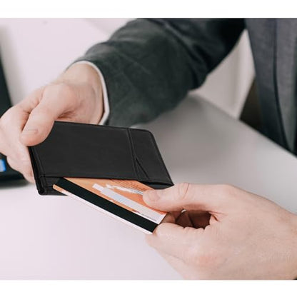 Unaone Slim Minimalist Wallet - Premium Leather Wallets - color: Crackle Black