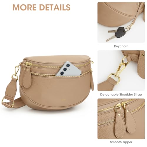 Kattee Spacious Leather Bum Bag for Women with RFID Blocking - color: Tan