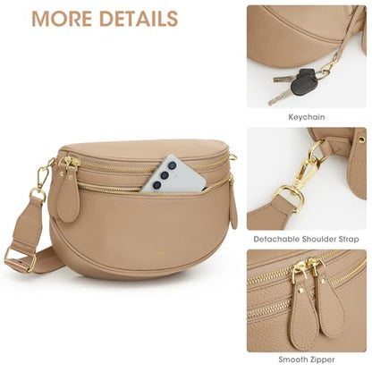 Kattee Spacious Leather Bum Bag for Women with RFID Blocking - color: Tan