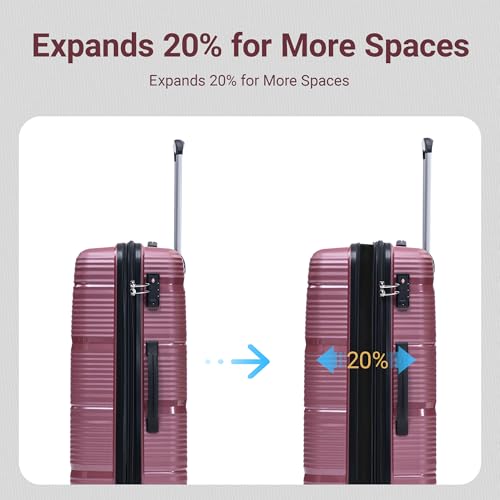 Rosamo 4 Piece PP Hardside Expandable Luggage Set - Lightweight 29/25/21/16 Inch Spinner Suitcase with TSA Lock & Telescoping Handle, Durable Travel Luggage - color: WineRed