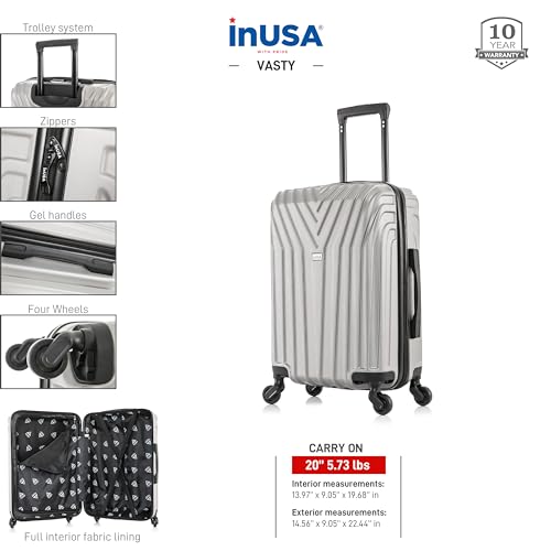 InUSA VASTY 20-Inch Carry-On Hardside Spinner Luggage Lightweight Grey - color: Grey, size: 20 Inch