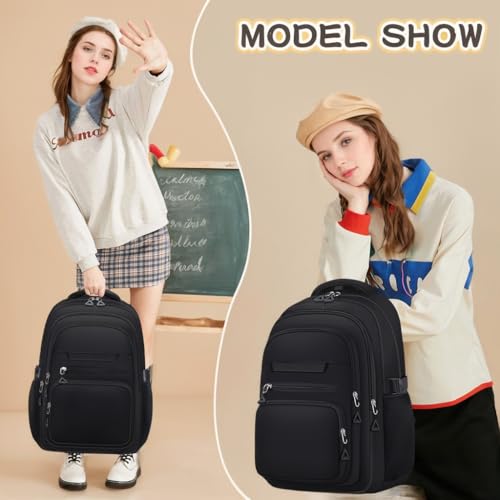PRAGARI Cute Backpack for School Girls Aesthetic Backpack College Bookbag - color: Black