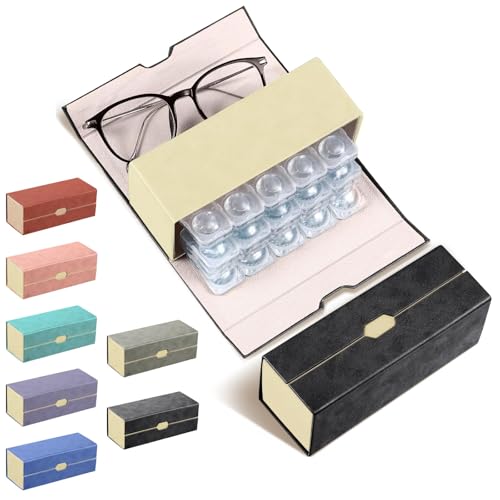 Flutesan 2 in 1 Daily Contact Lens and Glasses Organizer Case, Black - color: black