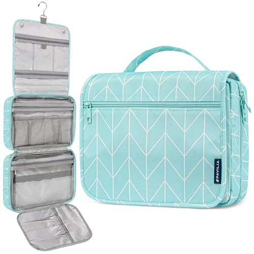 PAVILIA Hanging Toiletry Bag for Women, Travel Cosmetic Organizer, Teal - color: Teal Chevron