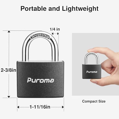 Puroma 1 Keyed Padlock with 2 Keys Aluminum 7/8“ Lock 43mm Gym Locker Black - color: Black, style: 1 Pack