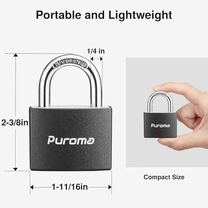 Puroma 1 Keyed Padlock with 2 Keys Aluminum 7/8“ Lock 43mm Gym Locker Black - color: Black, style: 1 Pack