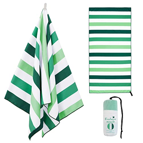 Exclusivo Mezcla Microfiber Quick Dry Large Beach Pool Towel - color: Stripe-forest Green, size: 30" x 60"
