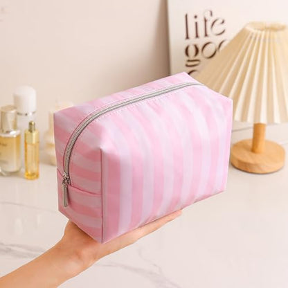 Cute Pink & White Stripe Makeup Bag for Women Girls(01Simple) - color: 01Simple