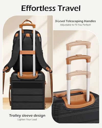 LONG VACATION Luggage Sets with Spinner Wheels, Carry on Suitcase 3 Piece - color: BLACK-BROWN, size: 3 piece set(BP)
