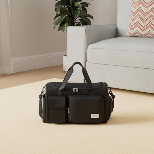 Suruid Gym Bag with Shoe Compartment, Sports Duffle Bag for Women, Black - color: Black