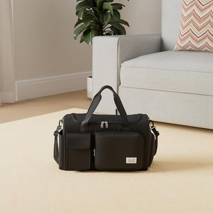 Suruid Gym Bag with Shoe Compartment, Sports Duffle Bag for Women, Black - color: Black