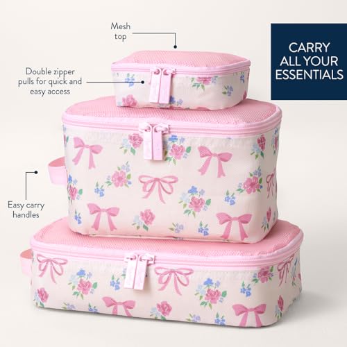 Itzy Ritzy Packing Cubes for Travel, Set of 3 Organizers (Ribbons & Roses) - color: Ribbons & Roses