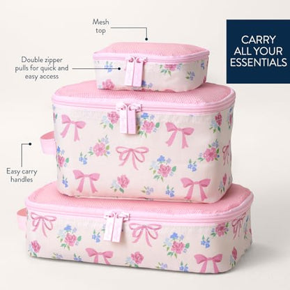 Itzy Ritzy Packing Cubes for Travel, Set of 3 Organizers (Ribbons & Roses) - color: Ribbons & Roses