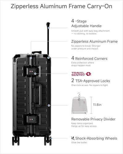 LUGGEX 21 Inch Zipperless Carry On Luggage, Jet Black - color: Jet Black, size: 21 Inch
