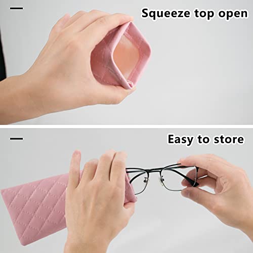 4 Pcs Squeeze Top Sunglass Case with Cleaning Cloth, Soft Leather Eyeglass Case Portable Sunglasses Pouch - color: A & 4pcs