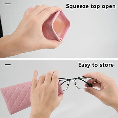 4 Pcs Squeeze Top Sunglass Case with Cleaning Cloth, Soft Leather Eyeglass Case Portable Sunglasses Pouch - color: A & 4pcs
