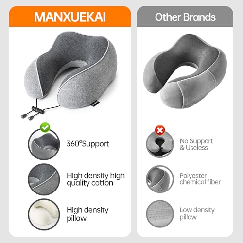 Travel Pillows for Airplanes,100% Pure Memory Foam Travel Neck Pillow - color: Grey
