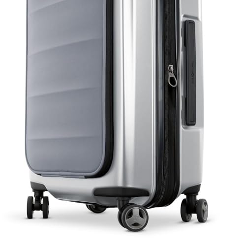 Samsonite Octiv Lightweight Hardshell 21-Inch Pro Carry-On Luggage - Durable & Impact Resistant, 360° Aero Trac Spinner Wheels, Adjustable Handle, Expandable Suitcase, TSA Approved Lock - Silver - color: Aluminum Silver, size: Front Pocket Carry-On 21 inc